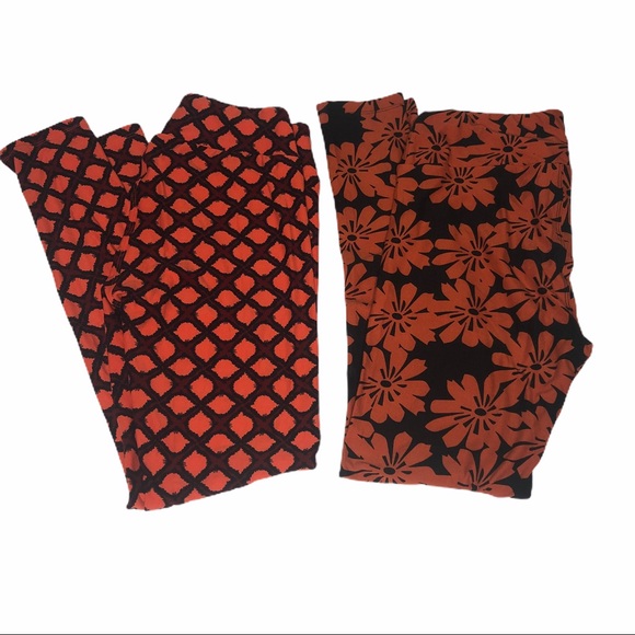 LuLaroe Bundle 2 Pairs Orange Patterned OS Legging - Picture 2 of 9